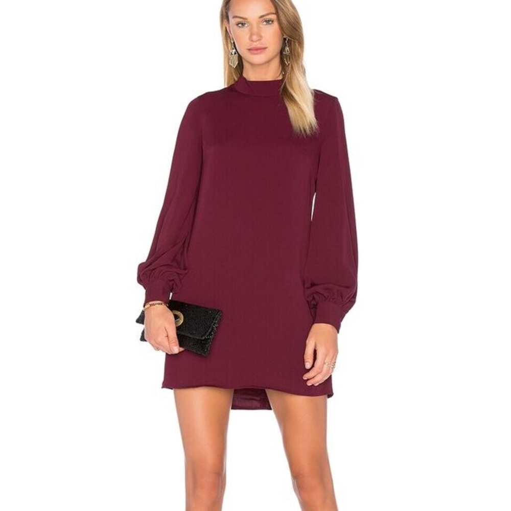 Keepsake Irreplaceable Shift Dress Mock Neck Wine revolve small